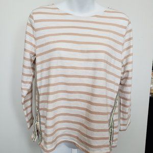 J Crew tan & white stripe 3/4 sleeve tee sequins